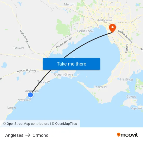 Anglesea to Ormond map