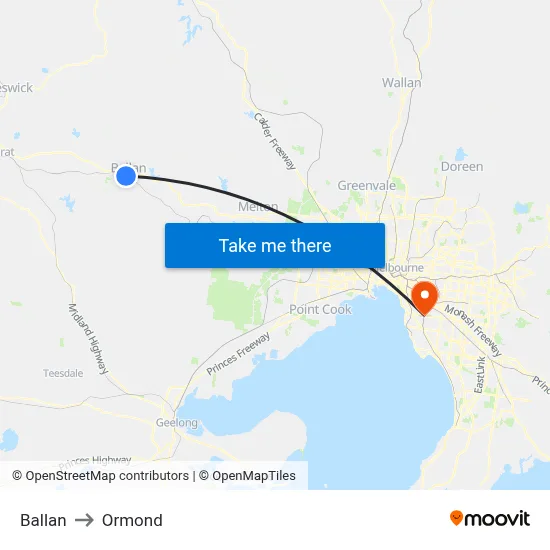 Ballan to Ormond map