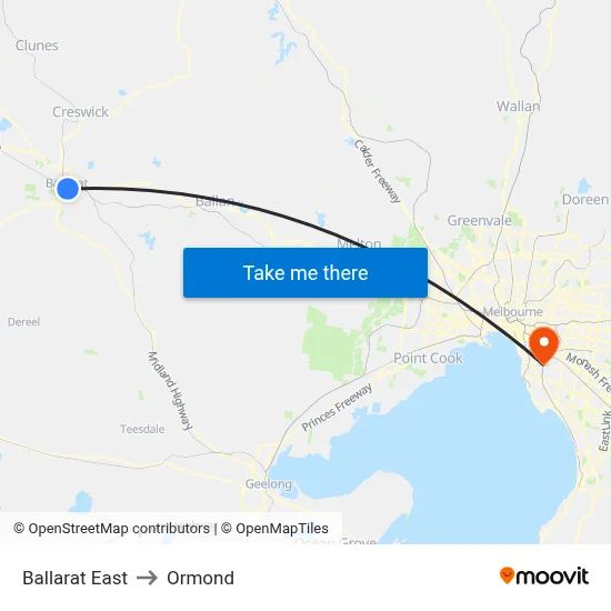 Ballarat East to Ormond map