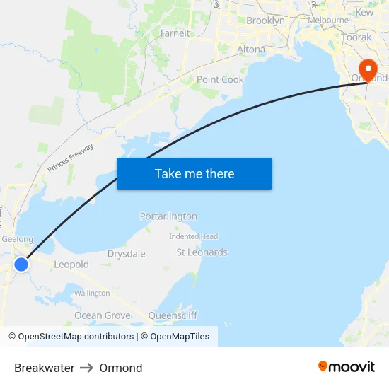 Breakwater to Ormond map