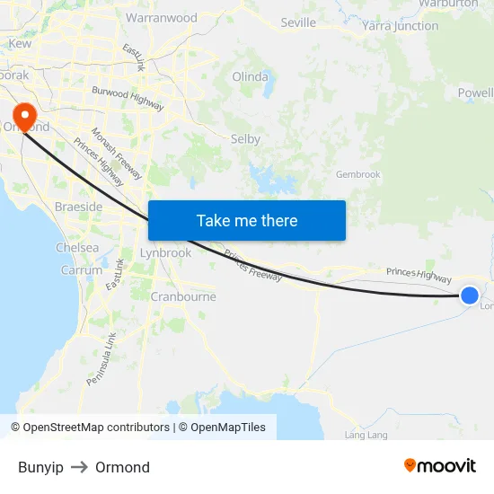 Bunyip to Ormond map