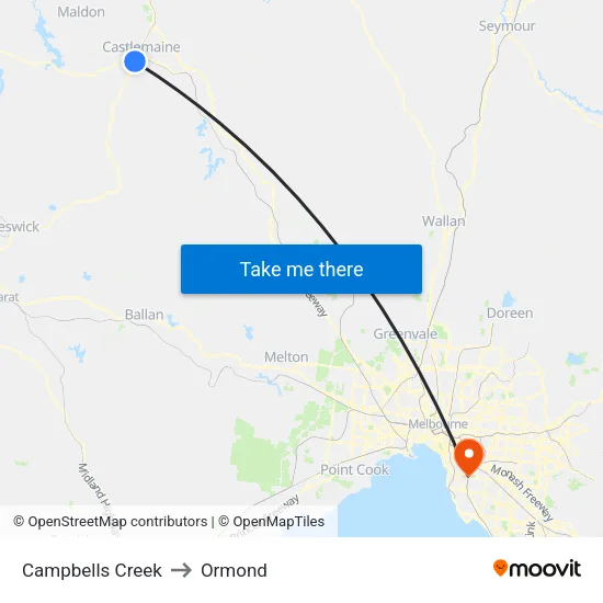 Campbells Creek to Ormond map