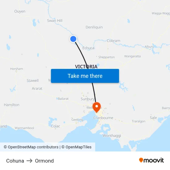 Cohuna to Ormond map