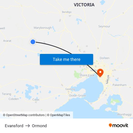 Evansford to Ormond map