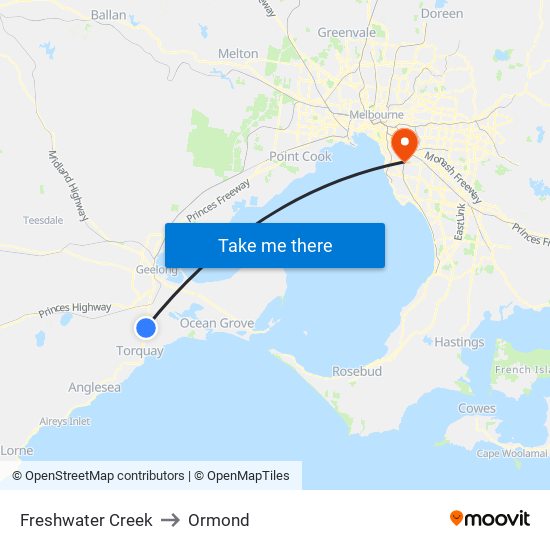 Freshwater Creek to Ormond map