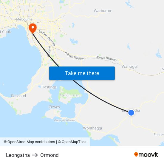 Leongatha to Ormond map