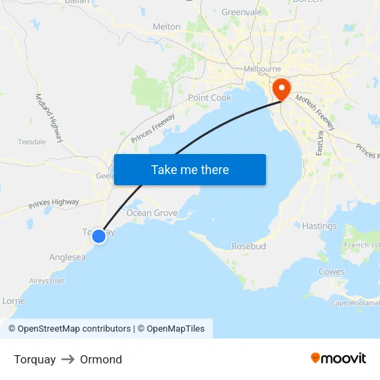 Torquay to Ormond map