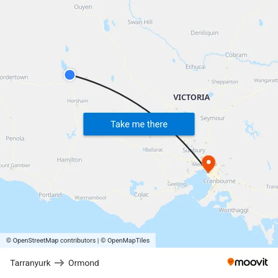 Tarranyurk to Ormond map