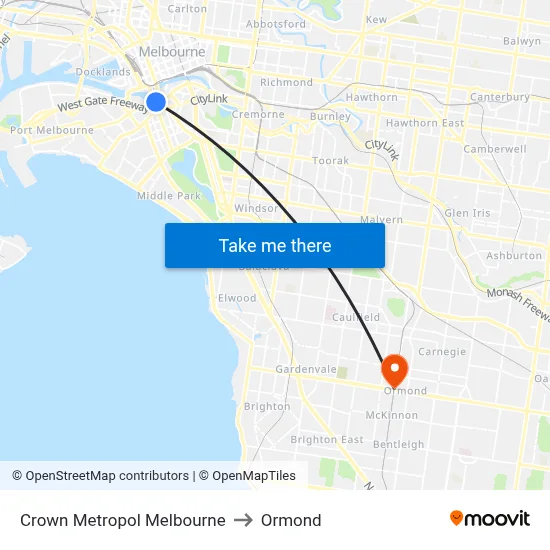 Crown Metropol Melbourne to Ormond map