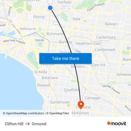 Clifton Hill to Ormond map
