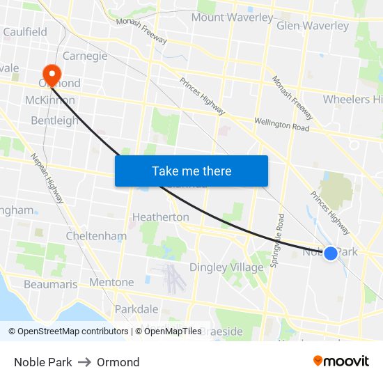 Noble Park to Ormond map