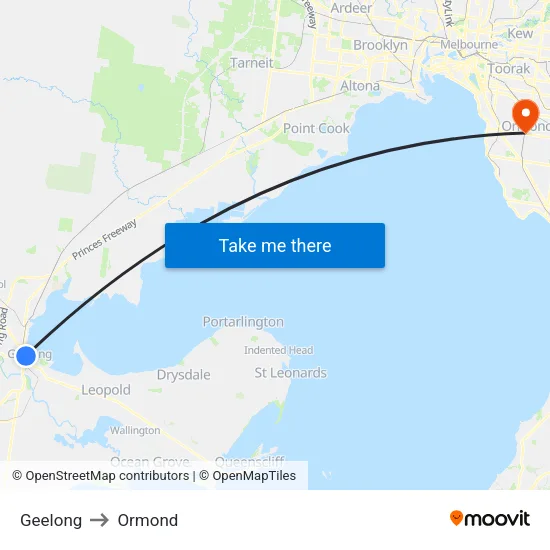 Geelong to Ormond map