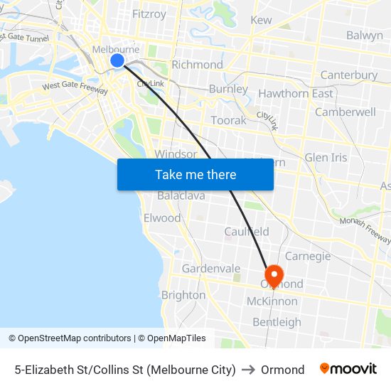 5-Elizabeth St/Collins St (Melbourne City) to Ormond map