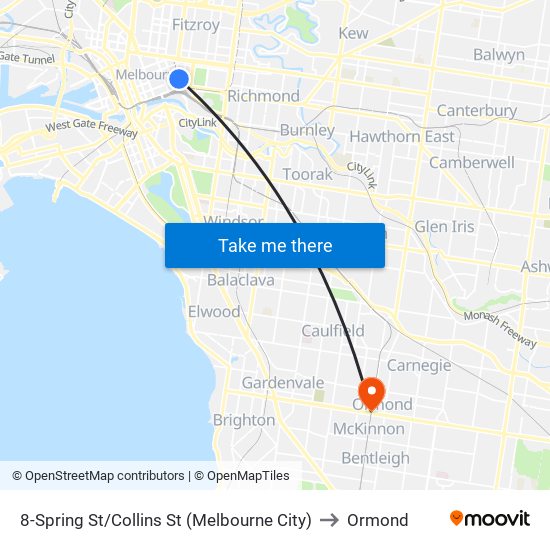 8-Spring St/Collins St (Melbourne City) to Ormond map