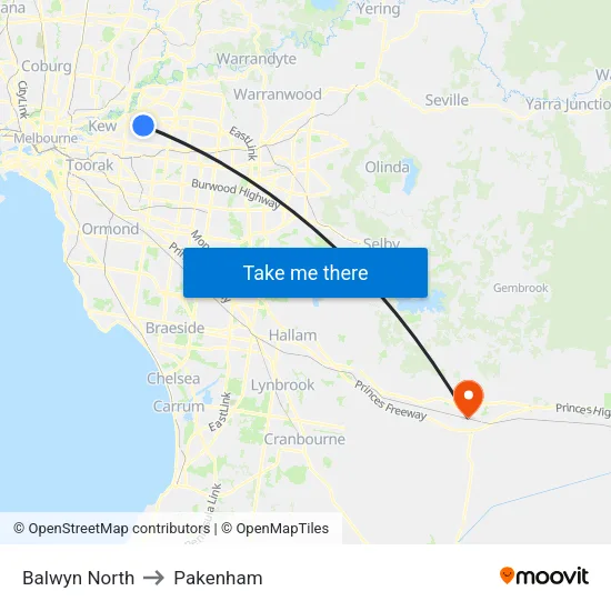 Balwyn North to Pakenham map