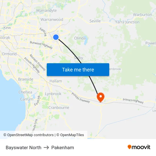 Bayswater North to Pakenham map