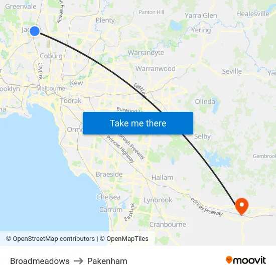 Broadmeadows to Pakenham map