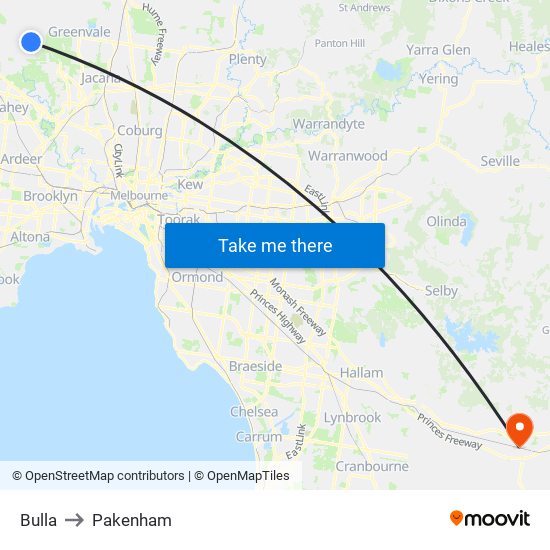 Bulla to Pakenham map