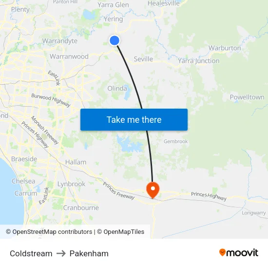 Coldstream to Pakenham map