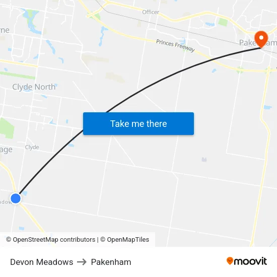 Devon Meadows to Pakenham map