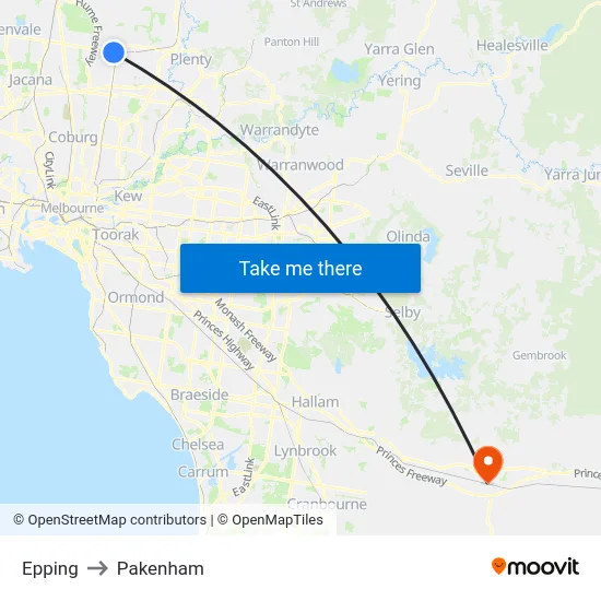 Epping to Pakenham map