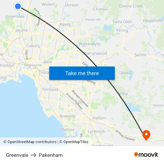 Greenvale to Pakenham map