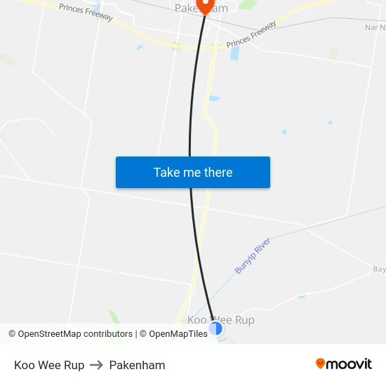 Koo Wee Rup to Pakenham map