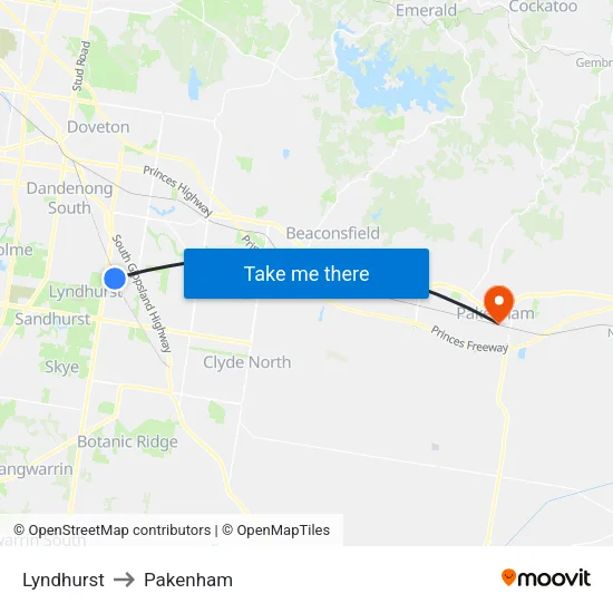 Lyndhurst to Pakenham map