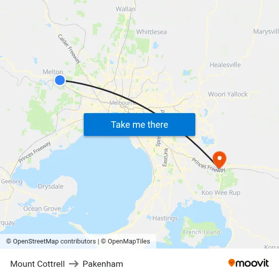 Mount Cottrell to Pakenham map