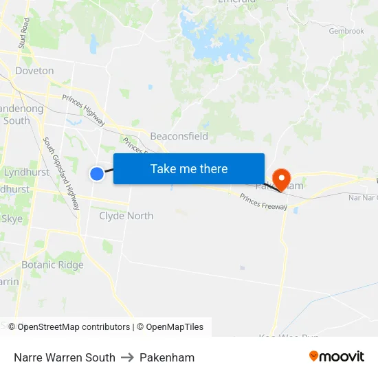 Narre Warren South to Pakenham map