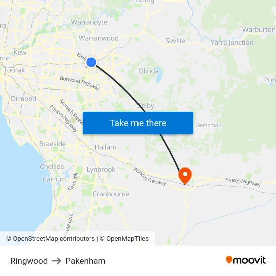 Ringwood to Pakenham map