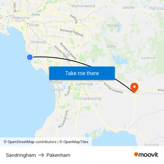 Sandringham to Pakenham map