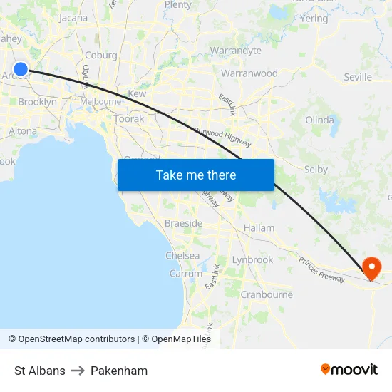 St Albans to Pakenham map
