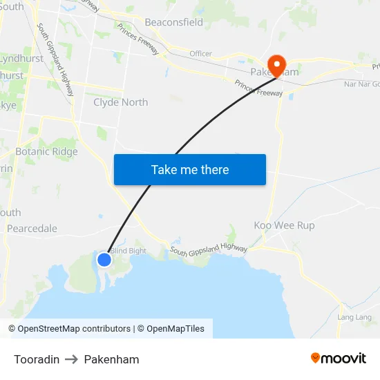Tooradin to Pakenham map