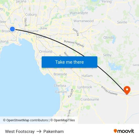 West Footscray to Pakenham map