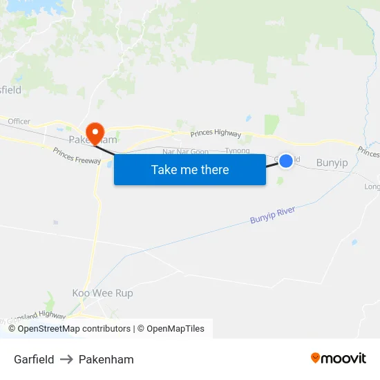 Garfield to Pakenham map