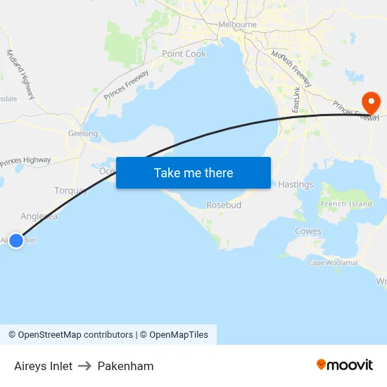 Aireys Inlet to Pakenham map
