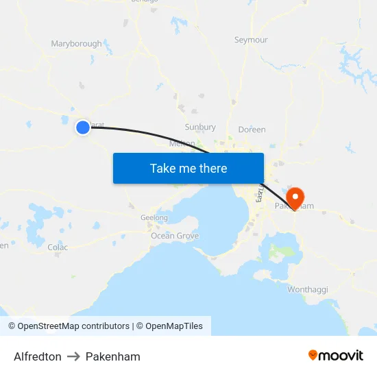 Alfredton to Pakenham map