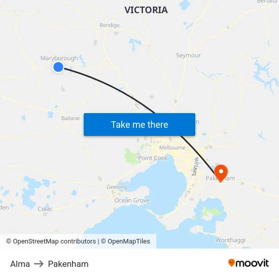 Alma to Pakenham map