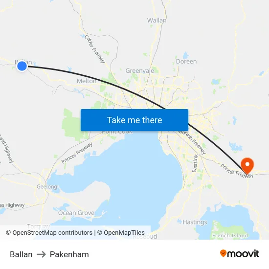 Ballan to Pakenham map