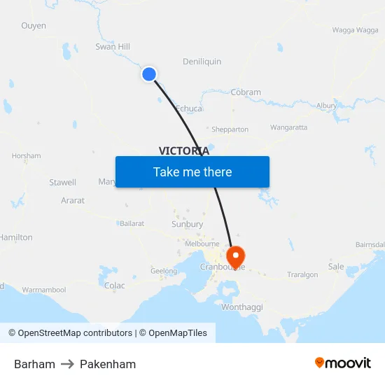 Barham to Pakenham map