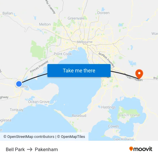 Bell Park to Pakenham map