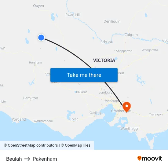 Beulah to Pakenham map