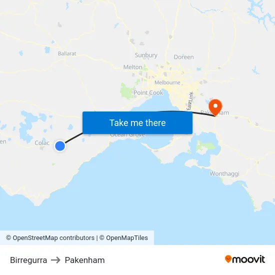 Birregurra to Pakenham map