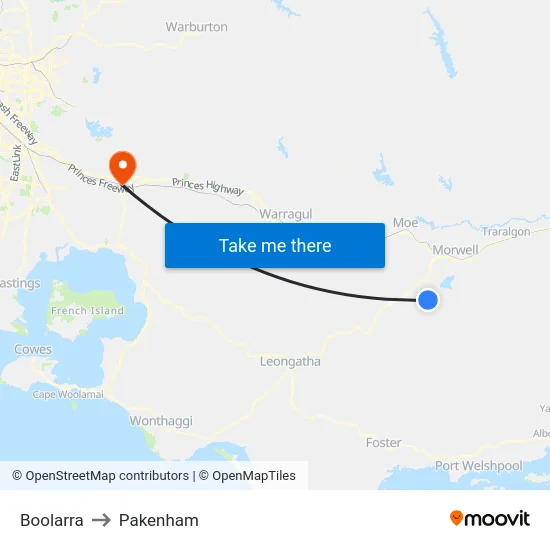 Boolarra to Pakenham map