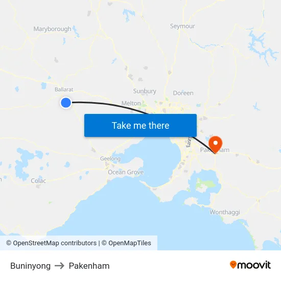 Buninyong to Pakenham map