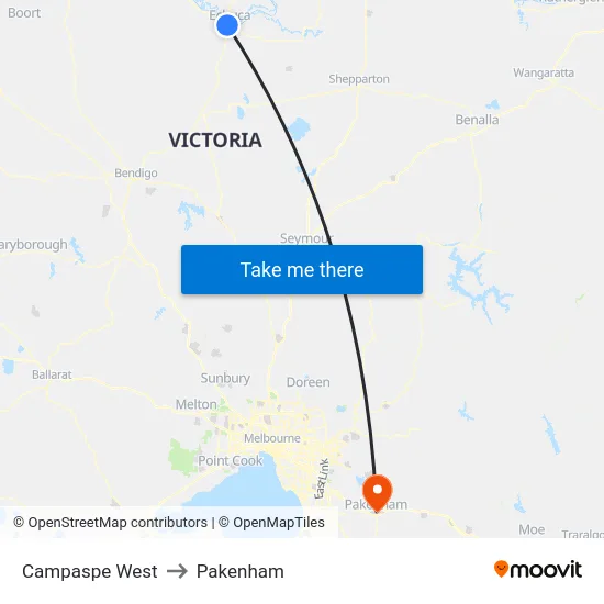 Campaspe West to Pakenham map