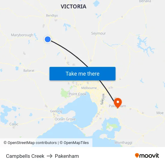 Campbells Creek to Pakenham map
