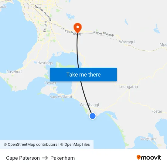 Cape Paterson to Pakenham map