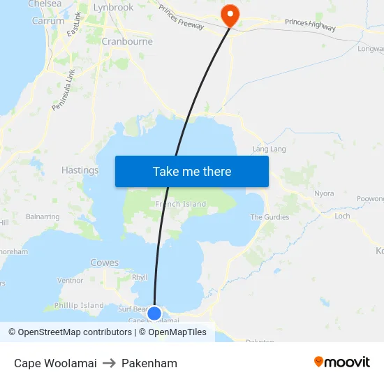 Cape Woolamai to Pakenham map